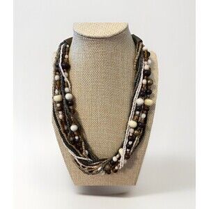 Brown Beaded Necklace Multi strand 16"-18" neutrals statement